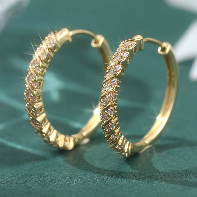 Classic Inlay Zircon Hoop Earrings For Women Diagonal Design Luxury Romantic Earrings Fashion Jewelry Gifts