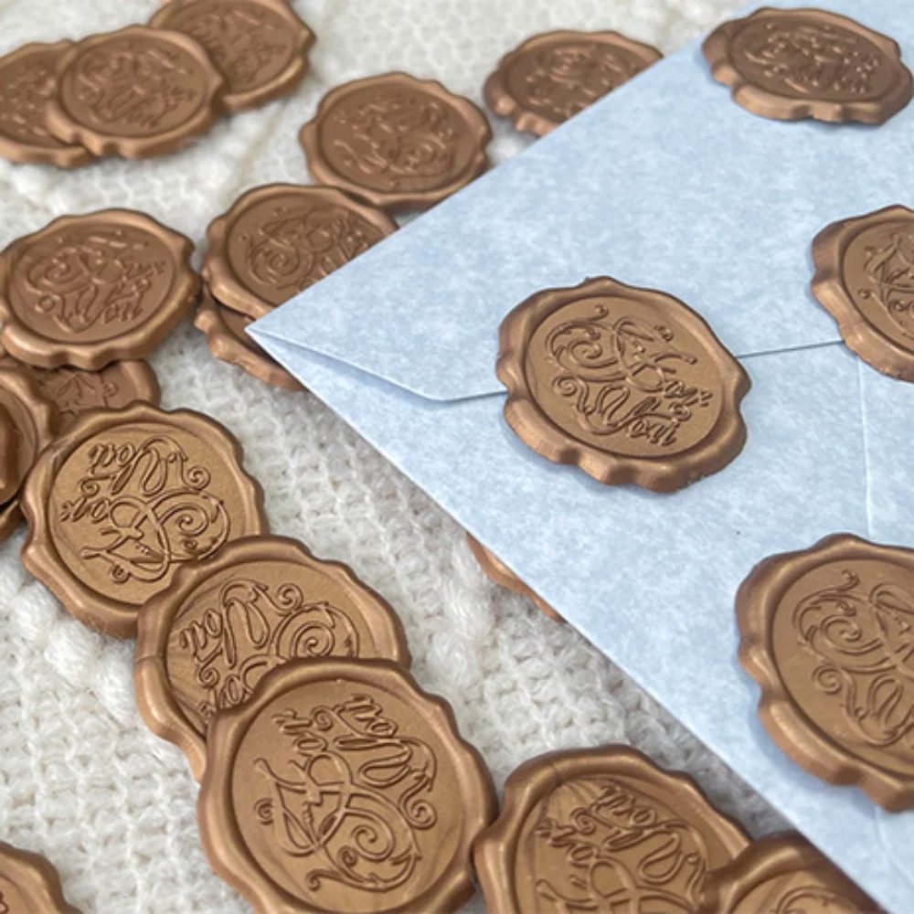 10pcs Personalized Wax Seal Stickers Self Adhesive Exquisite Wedding Invitation Stickers Vintage Round Envelope Seal Stickers