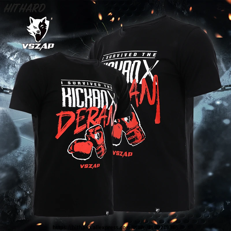 Vszap boxe t camisa de algodão bjj jiu jitsu mma camisas de treinamento fitness luta sparring luta kickboxing boxe rash guard
