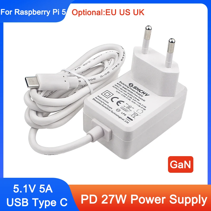 Raspberry Pi 5 PD 27 W Netzteil USB Typ C 5,1 V 5 A Netzteil Ladegerät EU US UK Stecker Netzteil für Raspberry Pi5/4B RPI5