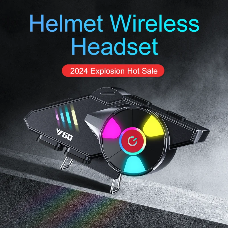 Y60 Motorcycle Helmet Bluetooth Headset Wireless Waterproof Handsfree Call Music V5.3 Earphone Rider Moto Color Light Headphone