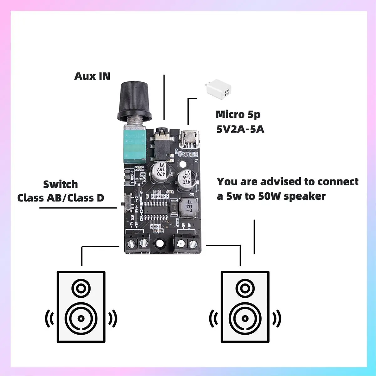 

AB25-DIY High Power Stereo Amplifier Board LTK5328 Audio Amplifier Module 5V Class D Amplifier