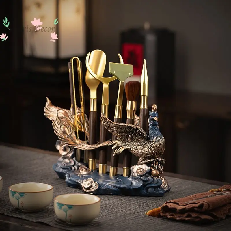 Traditional Chinese Tea Tools Set 6Pcs Hundred Birds Paying Homage to Phoenix Decor Kung Fu Tea