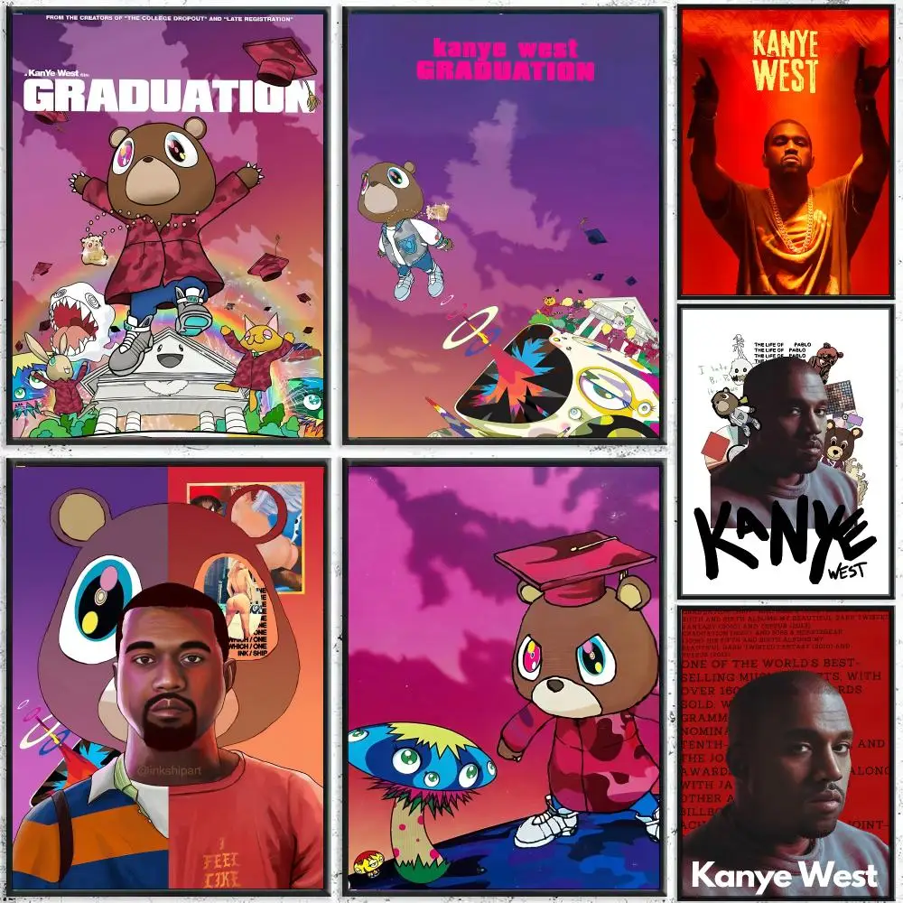 Pop Rapper K-Kanye West Music Album Poster Perfect Sticker Self Adhesive for Office Home Theater Wall Art Decor Fancy Gift