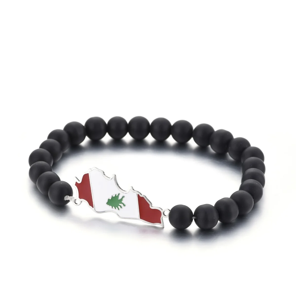 Liban Map With Flag Black Beads Bracelet  Jewelry Lebanon Map