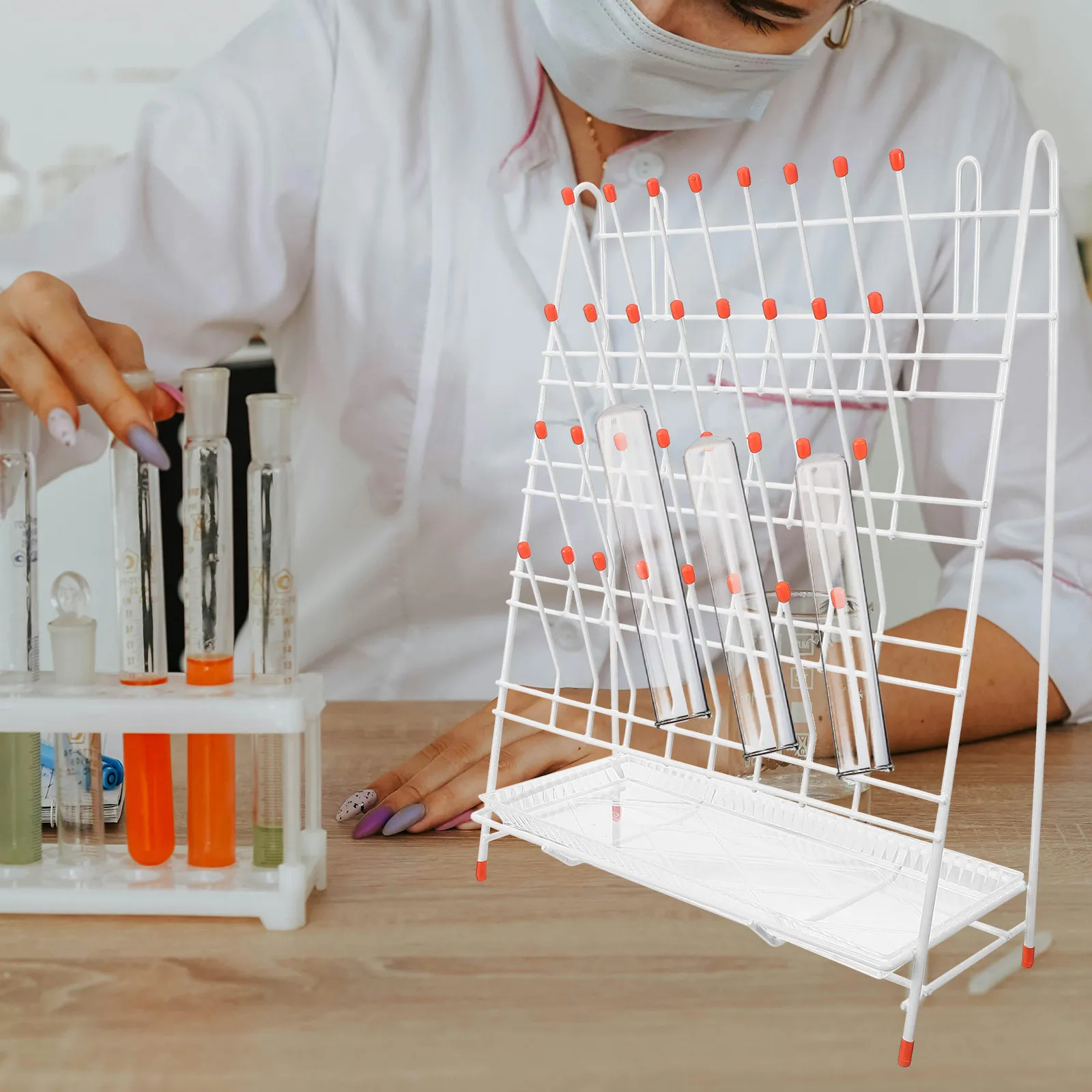 

32-Slot Laboratory Test Tube Draining Drying Rack Metal Bottle Drying Holder for Lab Use Test Tube Draining Rack