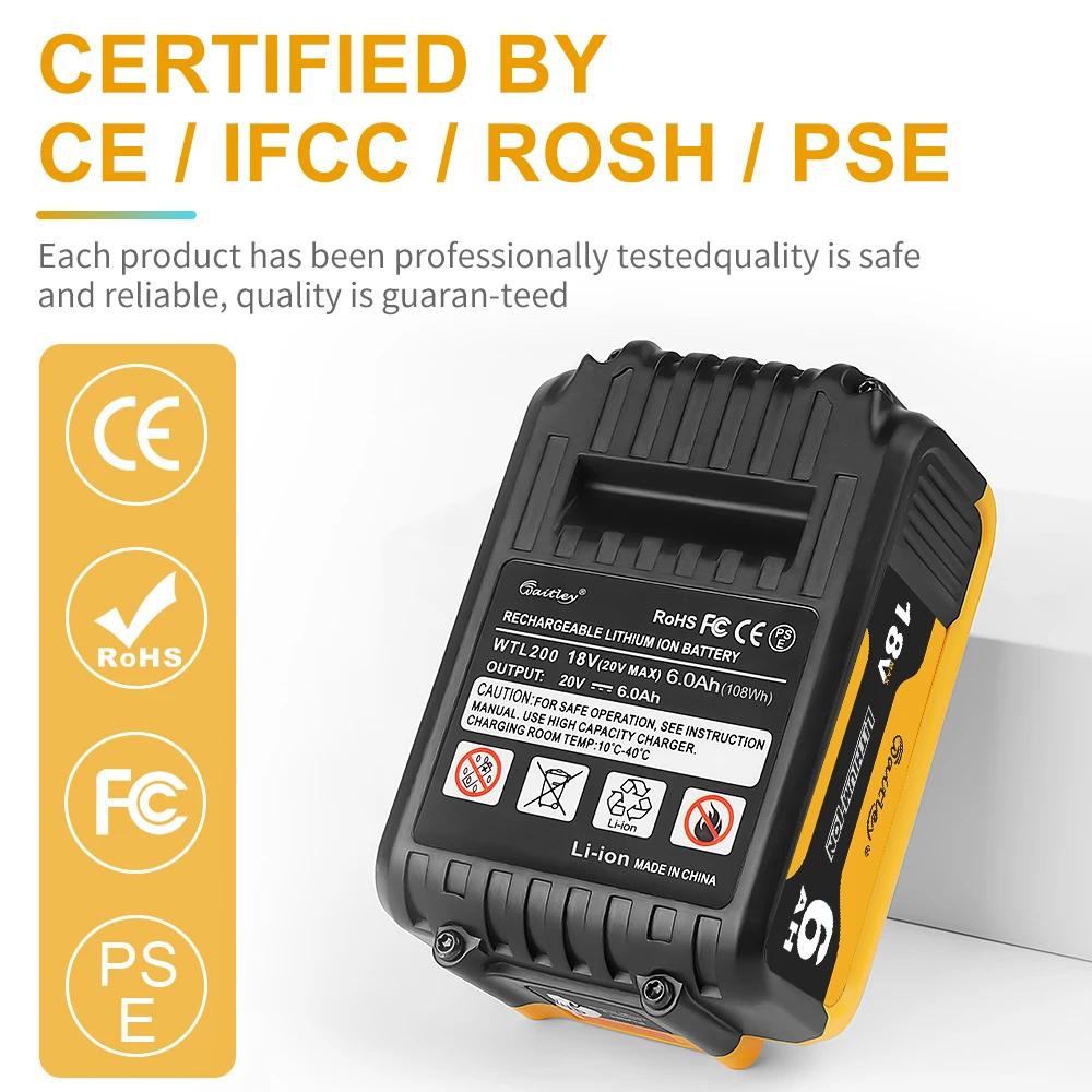 Batteria Camason 6Ah per utensili elettrici Dewalt 18V 20V accessori per utensili elettrici ricaricabili batterie al litio sostituire DCB200 184
