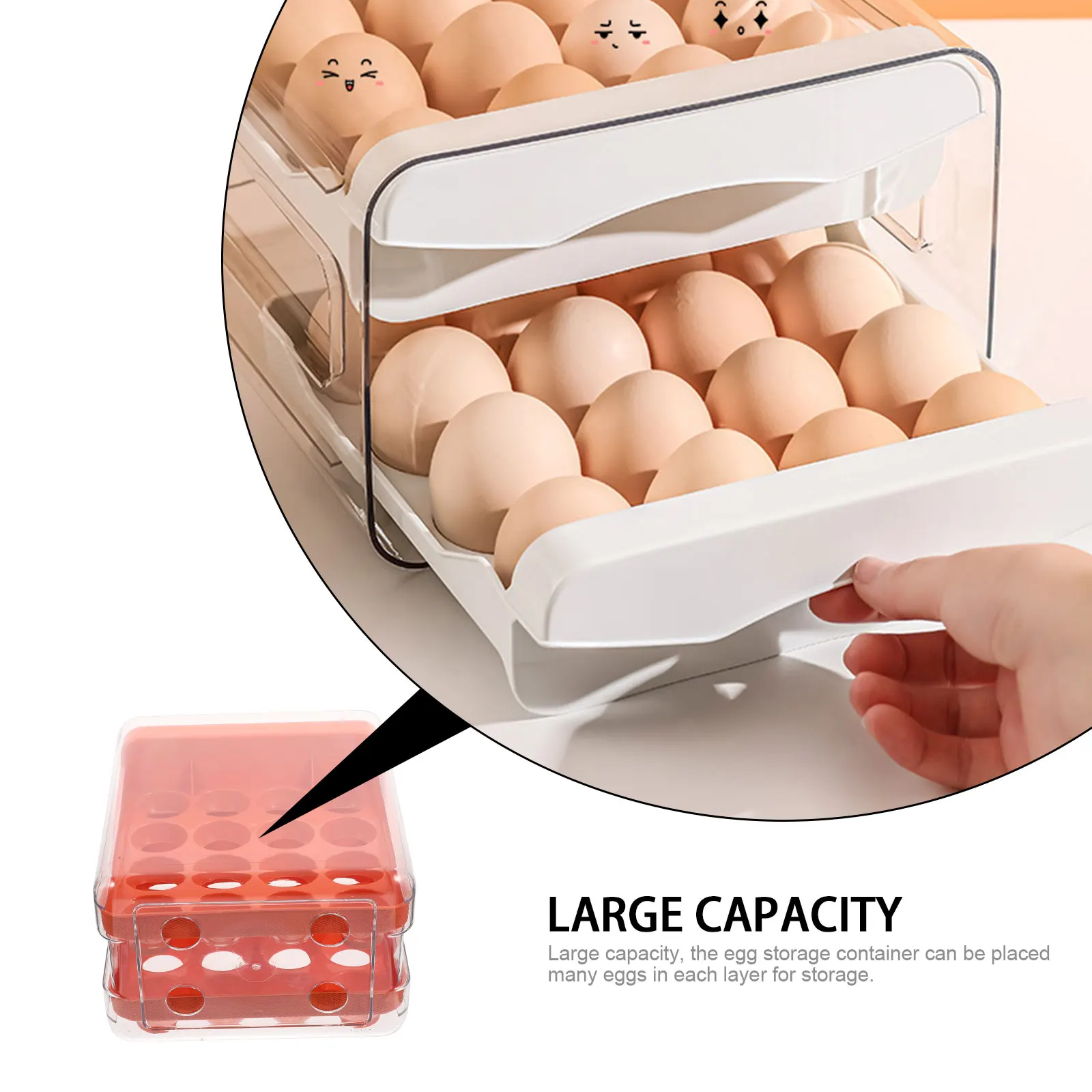 

Thickened Plastic Box Organizer for Refrigerator Large Groove Design Stackable Reusable Egg Tray Storage Holder Multi-Function