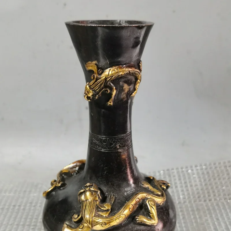 Antique Gilding Copper Golden Dragon Vase Decoration Twelve Zodiac Lucky Home Antique Collection Antique Crafts