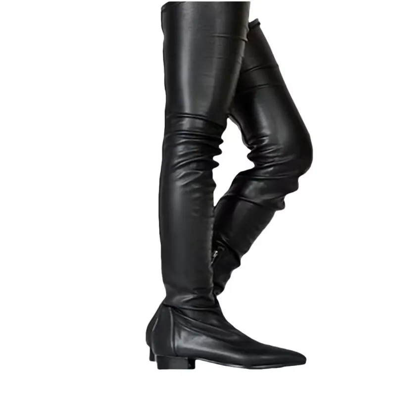 

DIIZHUANG Fashionable women's flat shoes. Black (red) PU elastic boots. About 3.5cm heel height. Over the knee boots. SIZE:34-46