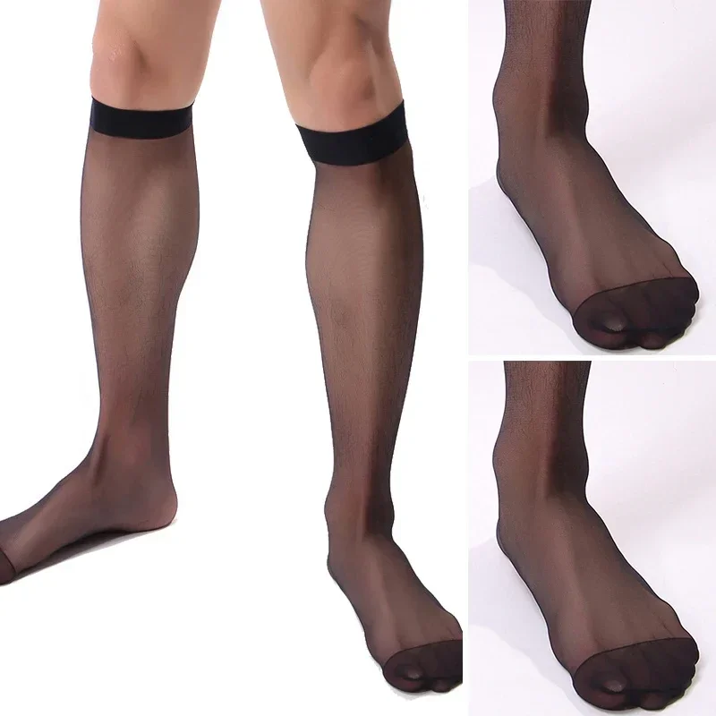 Men\'s Socks Invisible Breathable Transparent Middle-length Shaping Stockings  Elastic Business See Through Men\'s Knee-high Socks