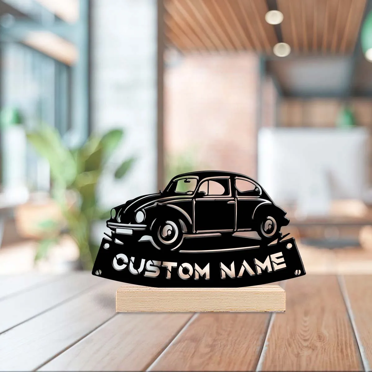 1Pc Custom Name Cool car logo Wooden Base Metal Ornament,Home Room Desktop Decor,Ideal Birthday Wedding Graduation Festive Gift