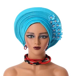 Diademas africanas de Geles automáticos para mujer, gorro de Hijab, turbante nigeriano Aso Oke, envoltura de cabeza para fiesta de boda