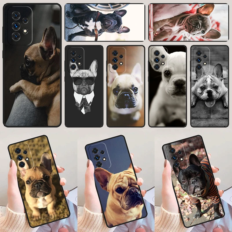 Capa de telefone buldogue francês cão pug para samsung galaxy a42 a31 a40 a51 a71 a32 a80 a91 a52 a72 a73 a20e a21s a50 a70 a11 a12 capa