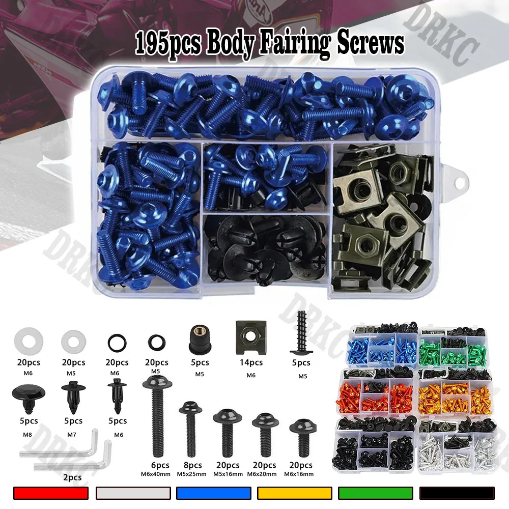 For Honda CBR600RR CBR900RR CBR929RR CBR1000RR CBR 600RR 900RR 929RR 1000RR 195PCS Fairing Bolts Kit CNC Screws Nut