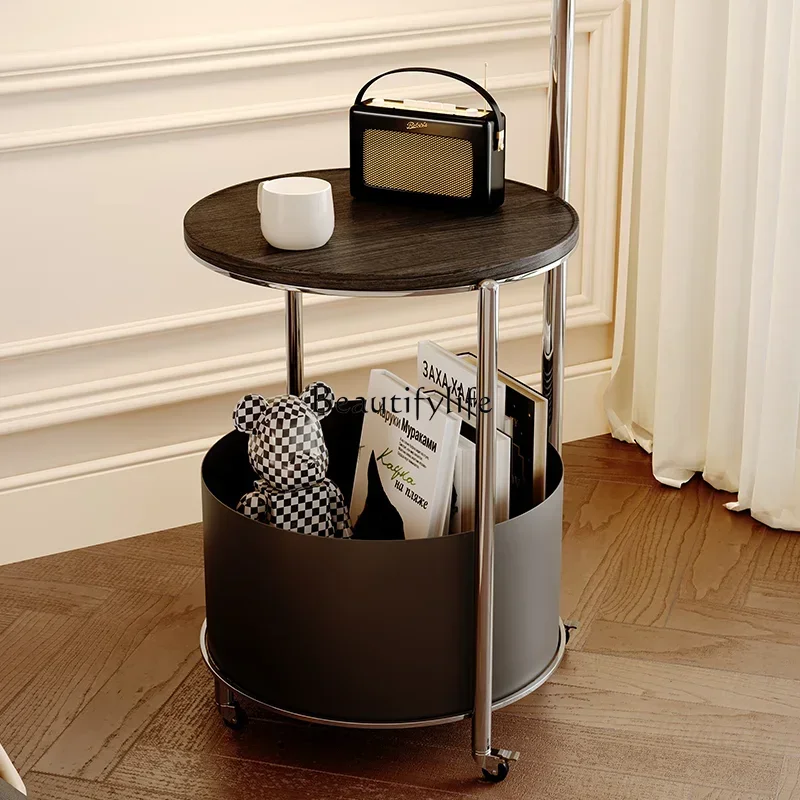 Modern simple household small apartment living room bedroom movable with light storage double-layer cart