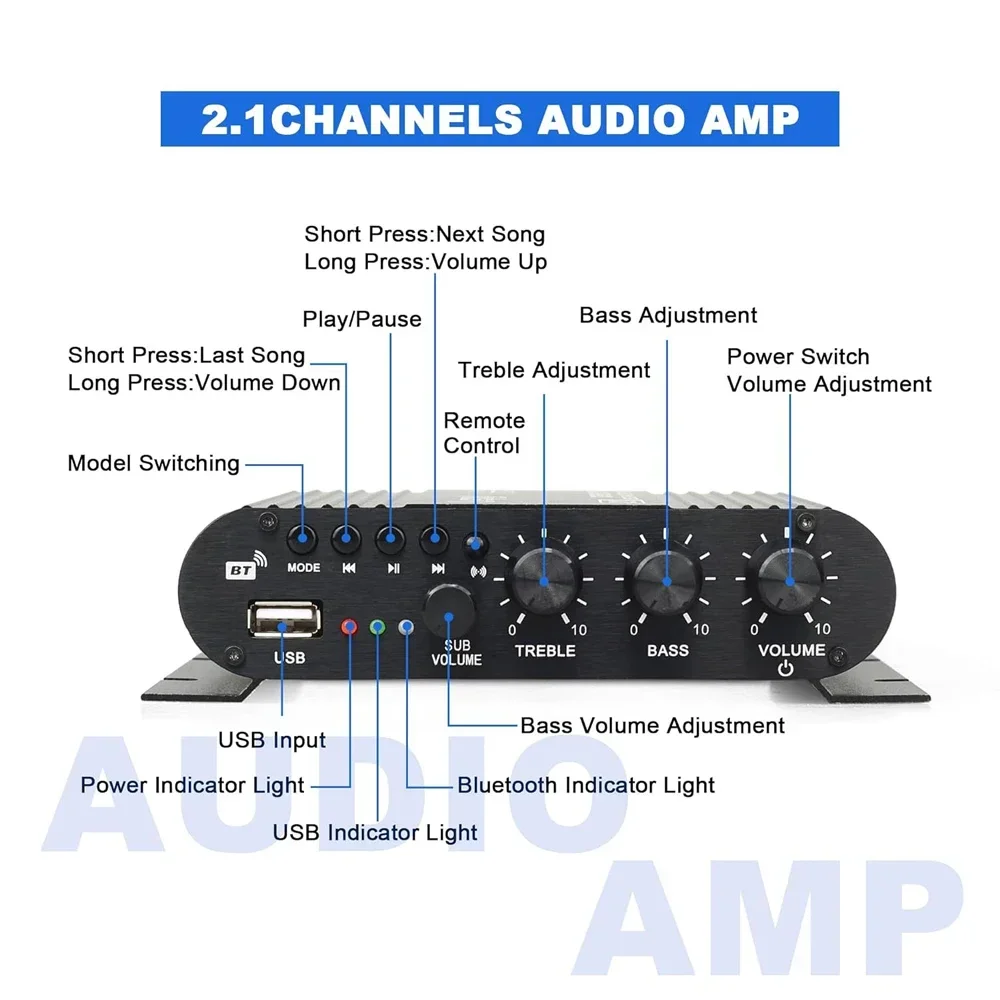 المنزل HIFI مكبر للصوت 2.1 قناة LP-838 USB بلوتوث 5.0 مكبرات الصوت سيارة أمبير دعم مدخل USB لمكبرات الصوت 4-8 أوم DC12V