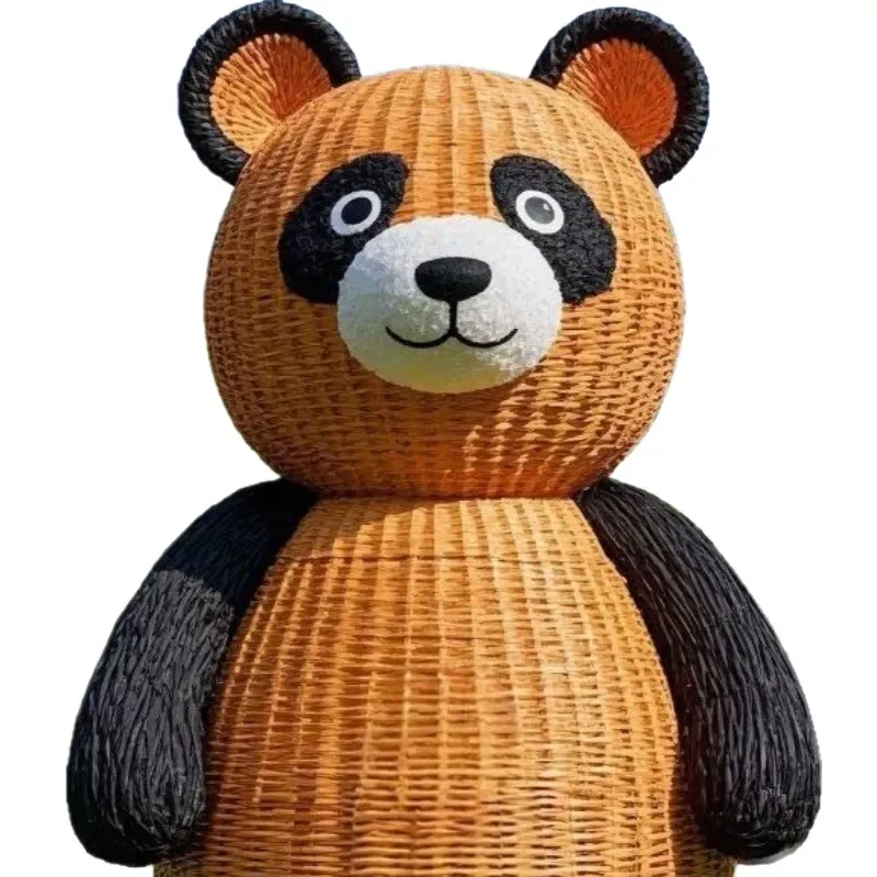 Handwoven Rattan Panda Sculpture Outdoor Garden Decor Simulated Animal Statue Landscape Art Piece Customizable Craft
