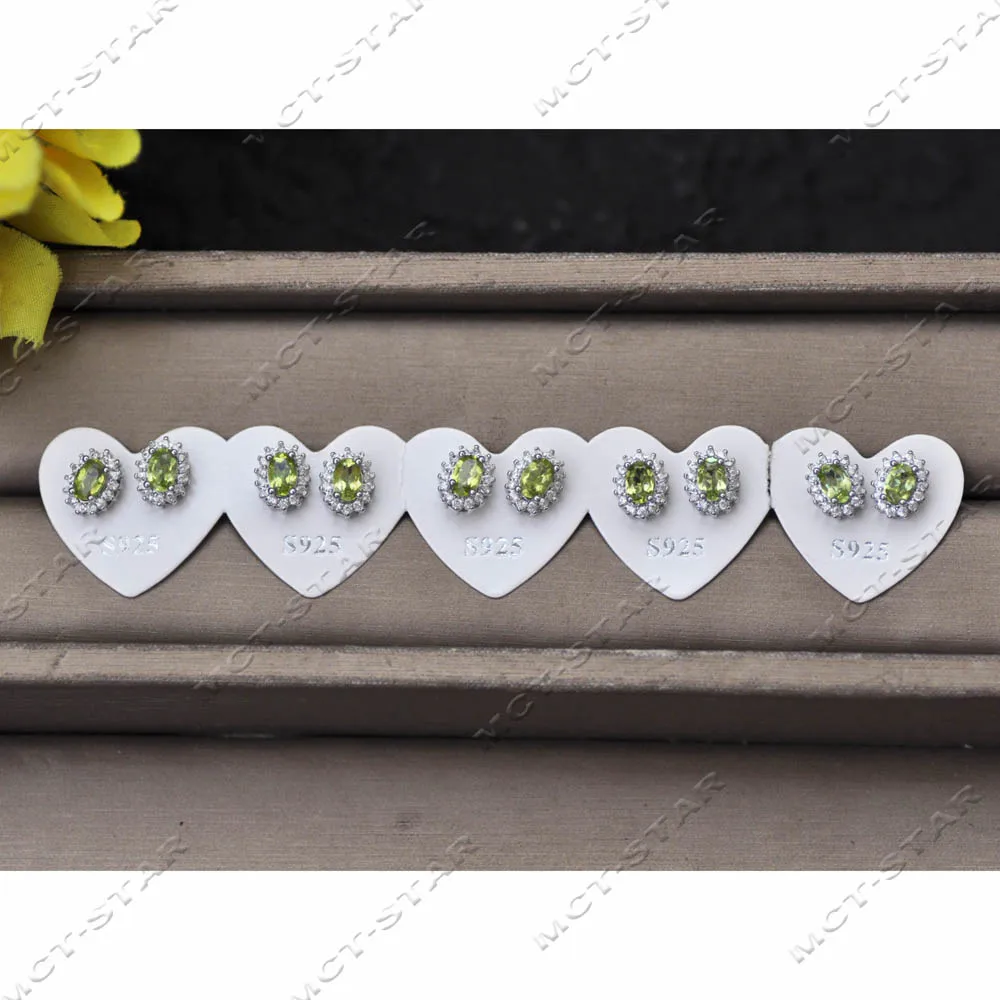 MTC·STAR Wholesale 5pair 9.5mm A+ Natural Green Olivine Stone Peridot 925silver Stud Earring (Z14241) Earrings