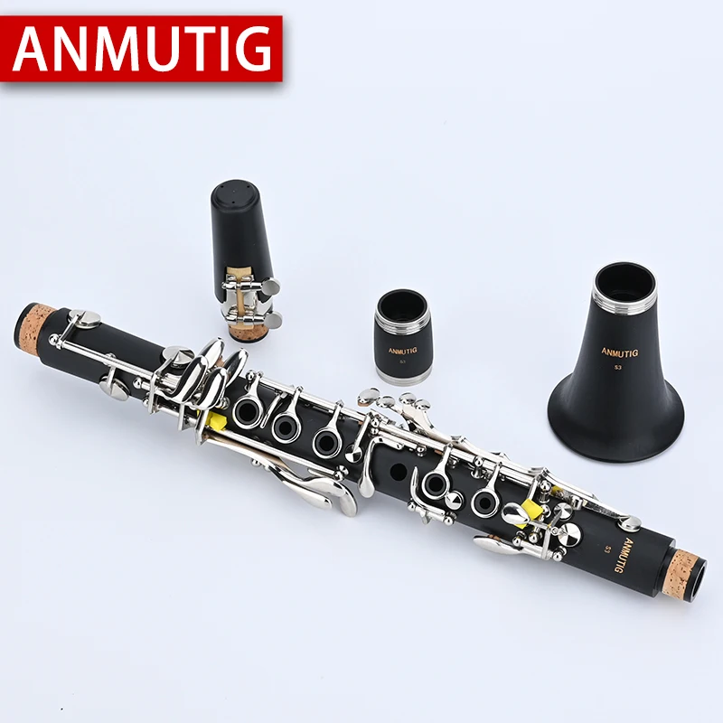 ANMUTIG Eb Clarinet ABS Pipe Body Nickel Silver Key Soprano Instruments S3