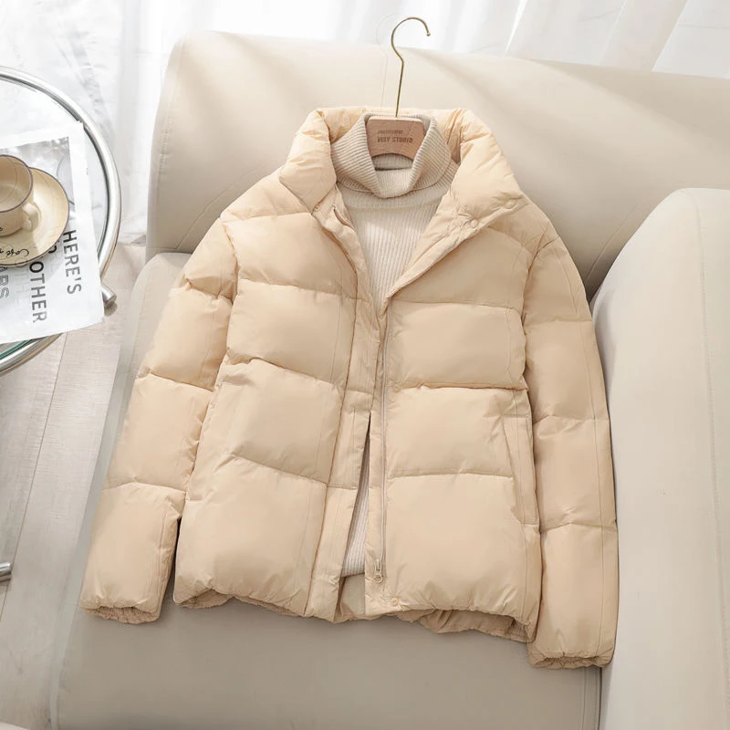 Bread Cotton Jacket Women Winter Padded Thickened Warm Windproof Coat Long-Sleeved Zipper Stand Collar Fashion Outwear