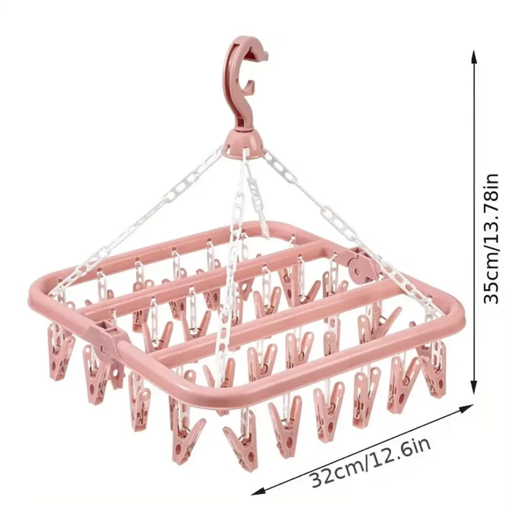 1PC Clothes Drying Hanger with 32 Clips Socks Underwear Drying Folding Laundry Hanging Rack