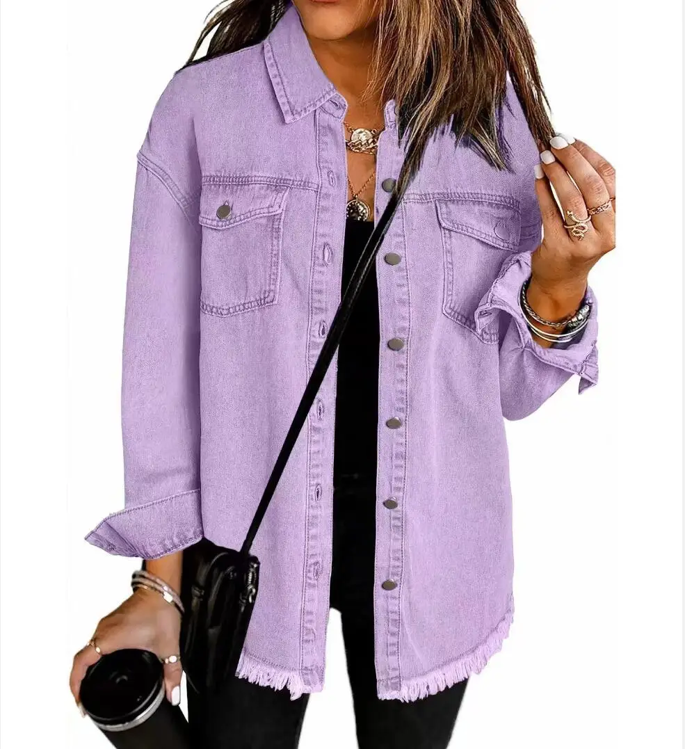 Women Denim Shirt Full Length Jackets Single Breasted Outerwear Washing High Street Cardigan Pockets Loose Coat