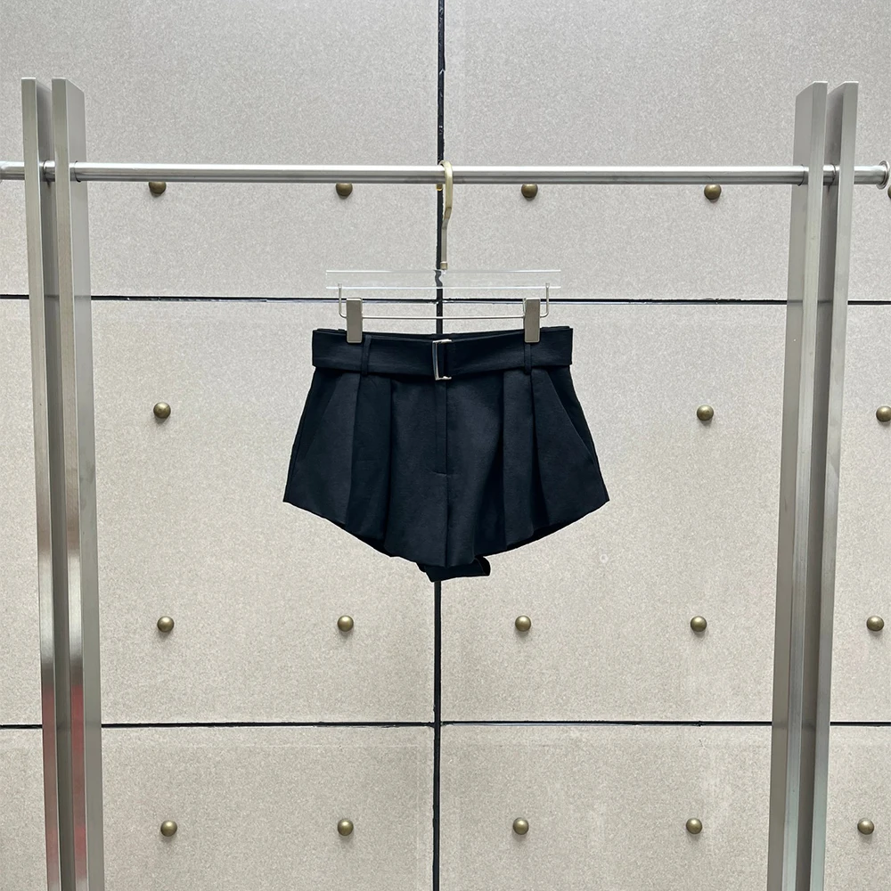 2026 New Women Cotton Linen Blend Shorts High Waist Pleated Casual Mini Shorts with Belt Office Lady Short Pants Streetwear