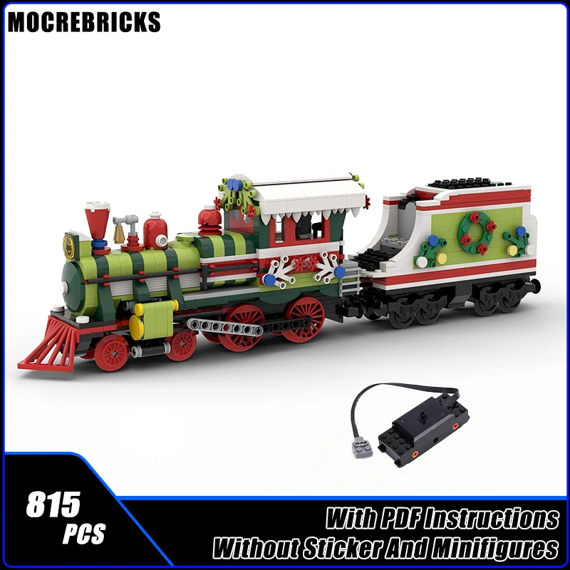 

MOC Mini Festive Steam Railway Trains The Christmas Locomotive With Motor DIY Building Blocks Model Kid's Bricks Toys Xmas Gifts