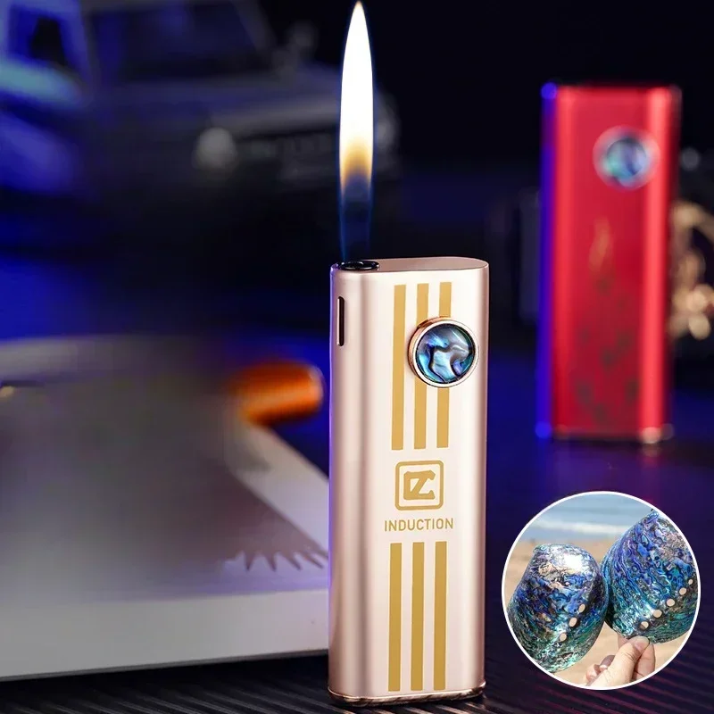 Silent Open Flame Gas Lighter, Color Shell Inlaid Button, New Stylish and Lightweight Cigarette Case, Can Be Placed in a Case