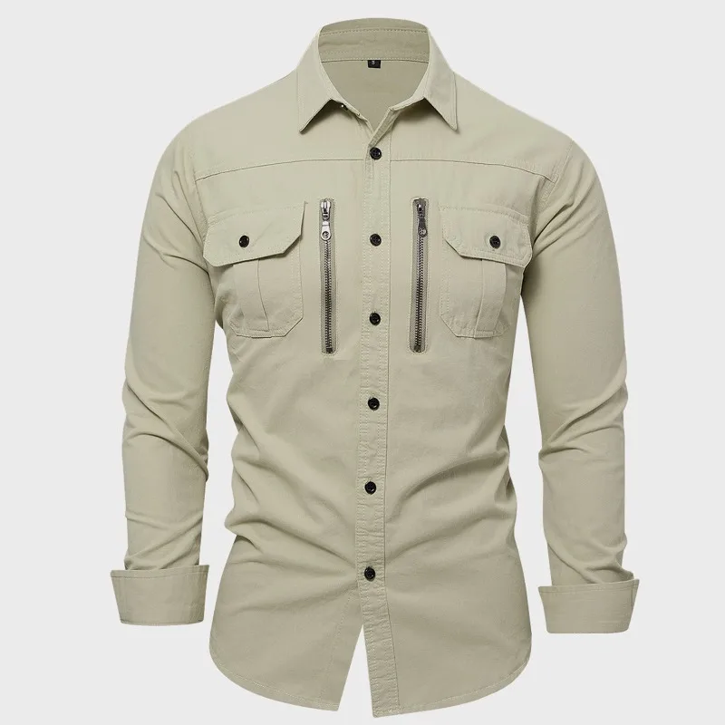High Quality Cotton 100% Men Outdoor Multi Pockets Long Sleeved Cargo Shirts Man Loose Shirts New Male Solid Casual Shirts 3XL