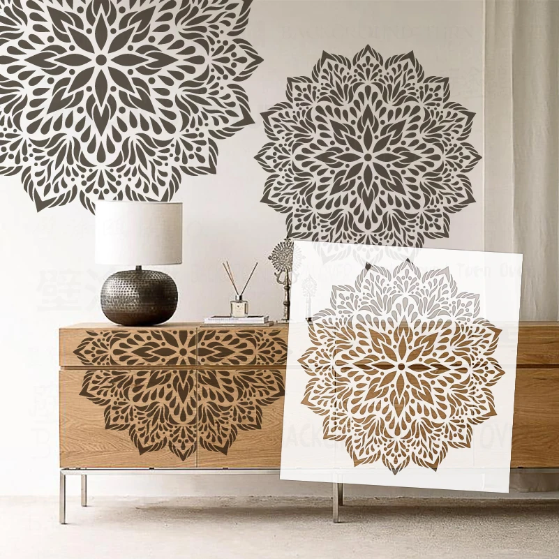 40cm - 80cm Stencil Wall For Painting Decor Plaster Decorative Template Furniture Makers Putty Decors Round Flower Mandala S314