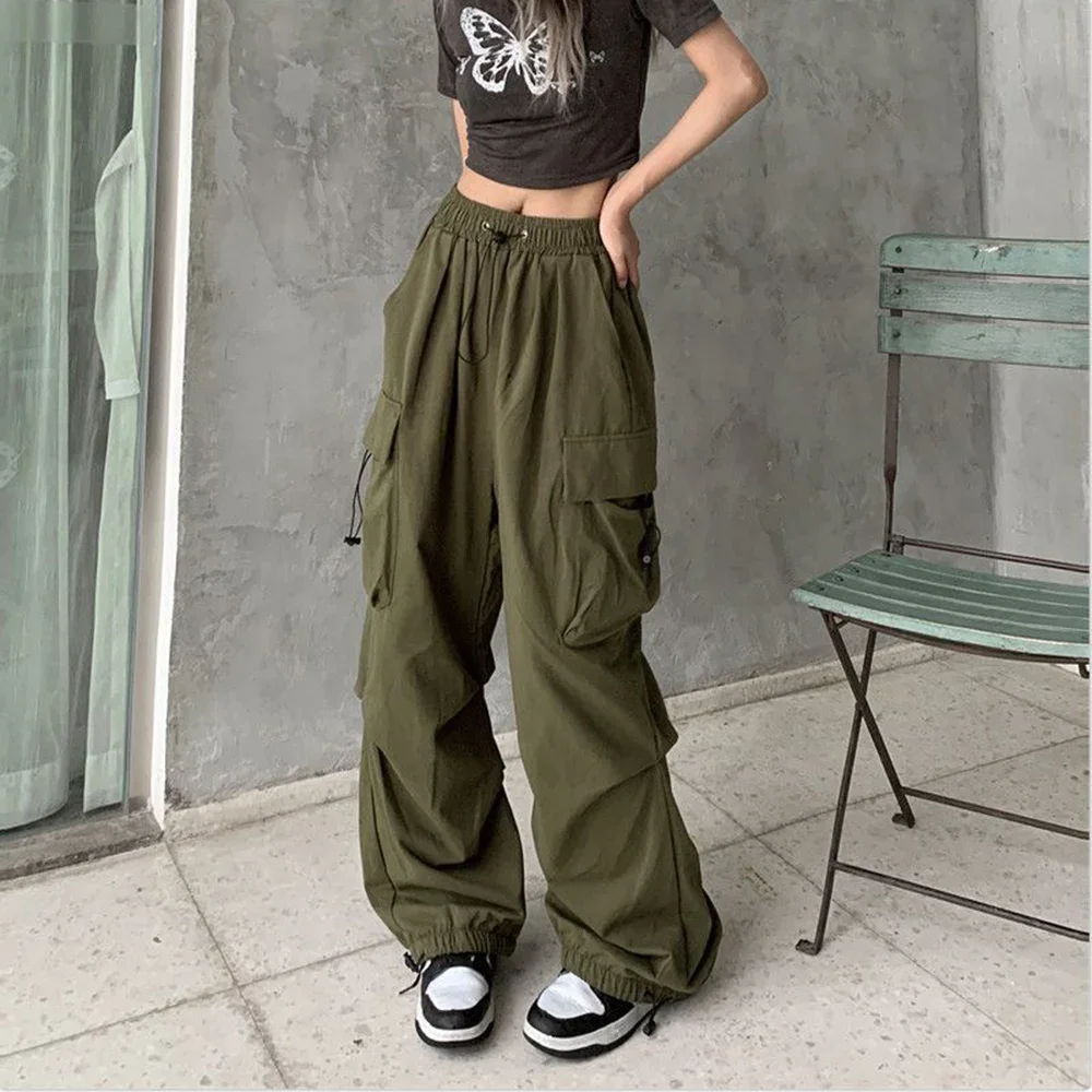 

FDEY Women's Fashion Loose Cargo Pants High Waist Large Pocket Y2K Drawstring Sweatpants Vintage Casual Streetwear
