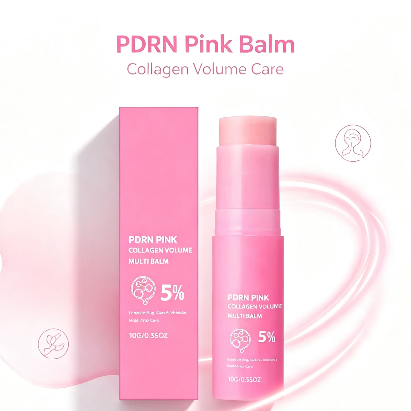 PDRN Pink Collagen Volume Multi Balm Stick Hydrating Plumping Firming Care for Face Neck Under Eyes Lips Fine Lines 10g