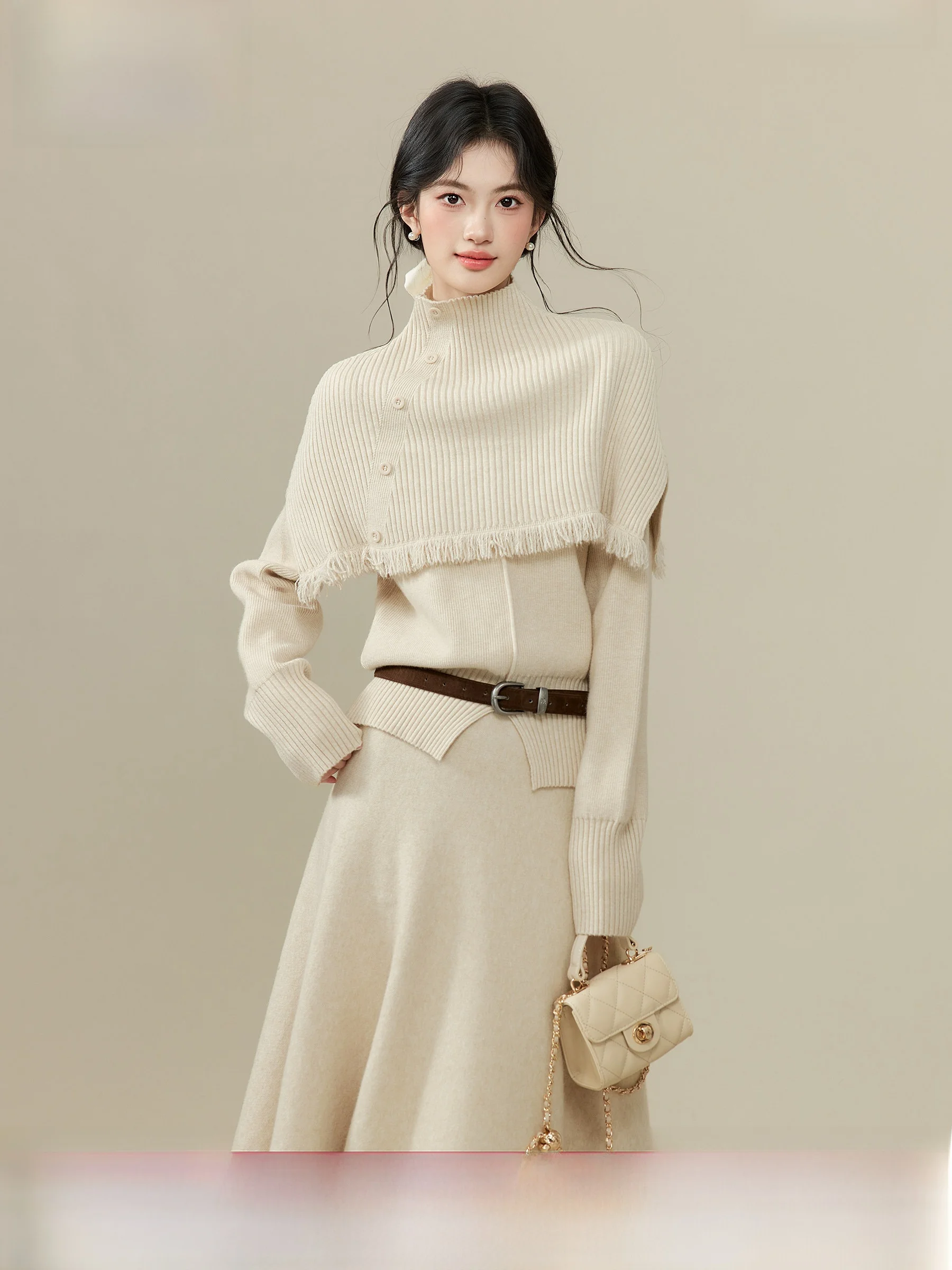 

Soft Tassel Knitted Sweater Long Sleeve round Neck Thick Warm Winter Fashion Set Women's Coat Style Knitwear Casual Wear
