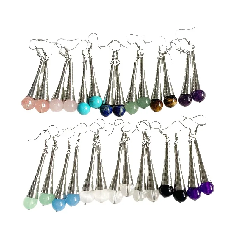 10pairs/lot Tower Waist Shape Natural Stone Beads Dangle Earrings Ethnic Style Women Retro Daily Party Fashion Jewelry Wholesale