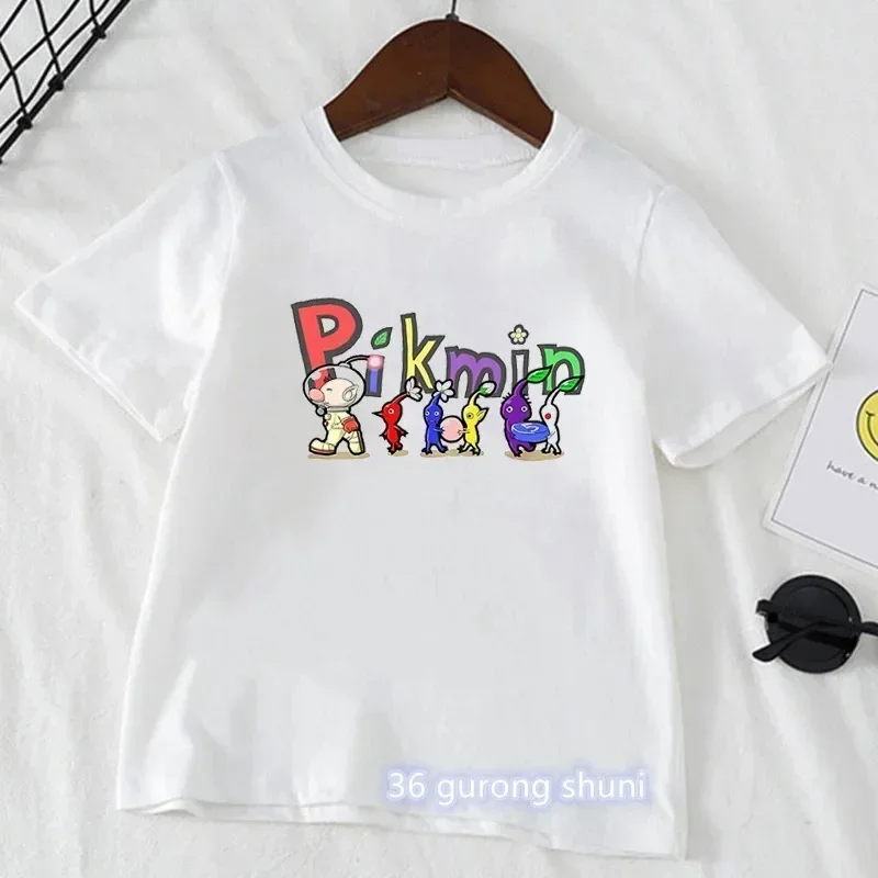 Funny T Shirt for Girls/Boys Pikmin Running Cartoon Print Tshirt Kawaii Kids Clothes Summer Tops Tee Shirt Harajuku Shirt