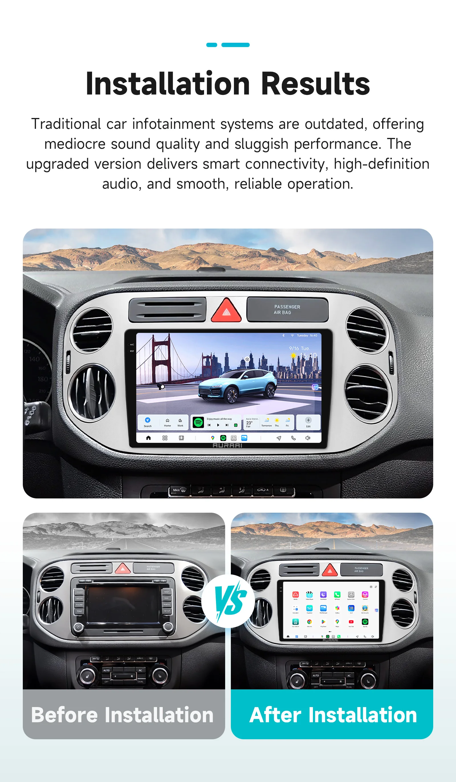 AURAAI X100 Android Auto-Intelligent-Bildschirm für Volkswagen Tiguan 1 NF Insignia UIS7870 GPS DSP 4G BT Auto CarPlay ADAS 360 ° GLAS – Detail 3