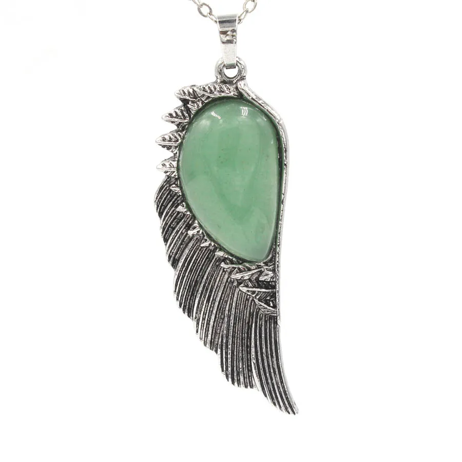

Feather With Crystal Quartz Bead Necklace Pendants Pendulum Natural Stone Reiki Charms Fashion Jewelry Retail 1pcs