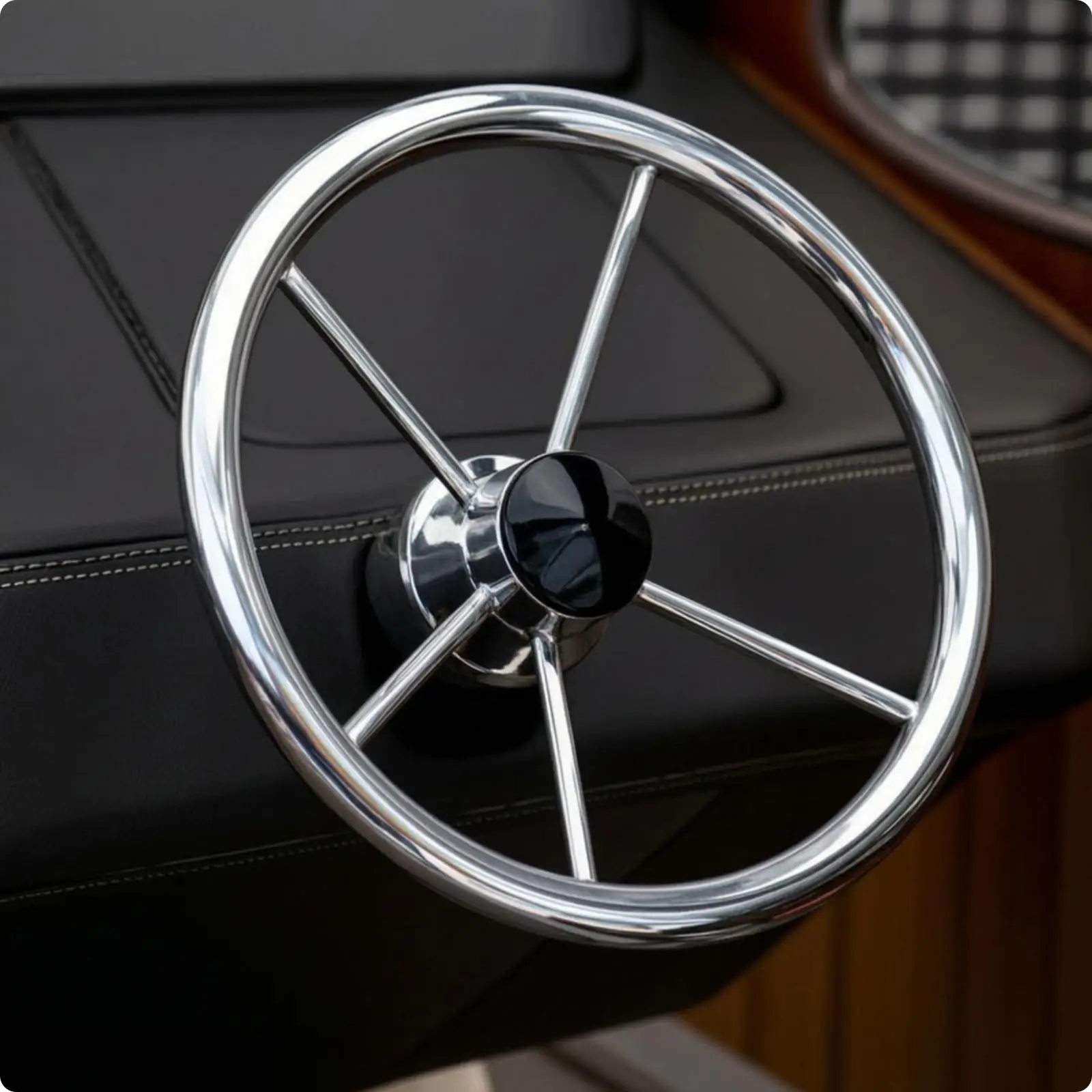 Marine Steering Wheel Stainless Steel Boat Wheel for Yacht Cockpit 13.5 Inch Mirror Finish with Black Center Cap