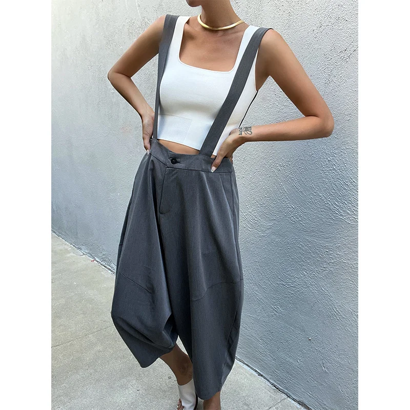 SheonDHF: ins blogger's style, niche design sense, one-piece double shoulder strap pants, high waist straight tube, wide leg