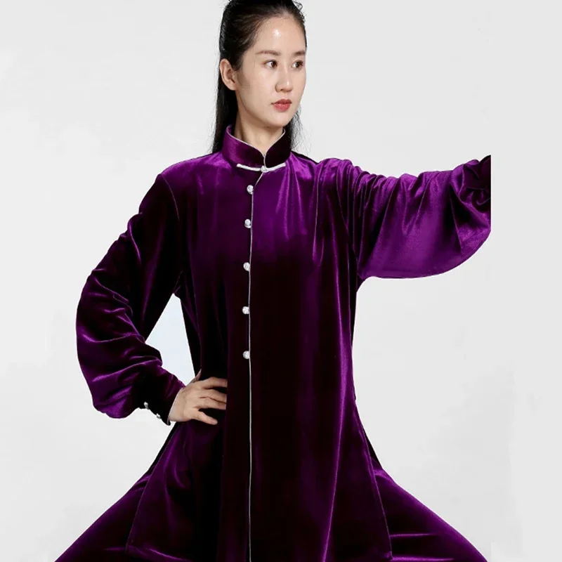 Kun Master Thicken Velvet Taichi Uniform Elegant Winter Martial Arts Suit Kung Fu Clothes Taiji for Women