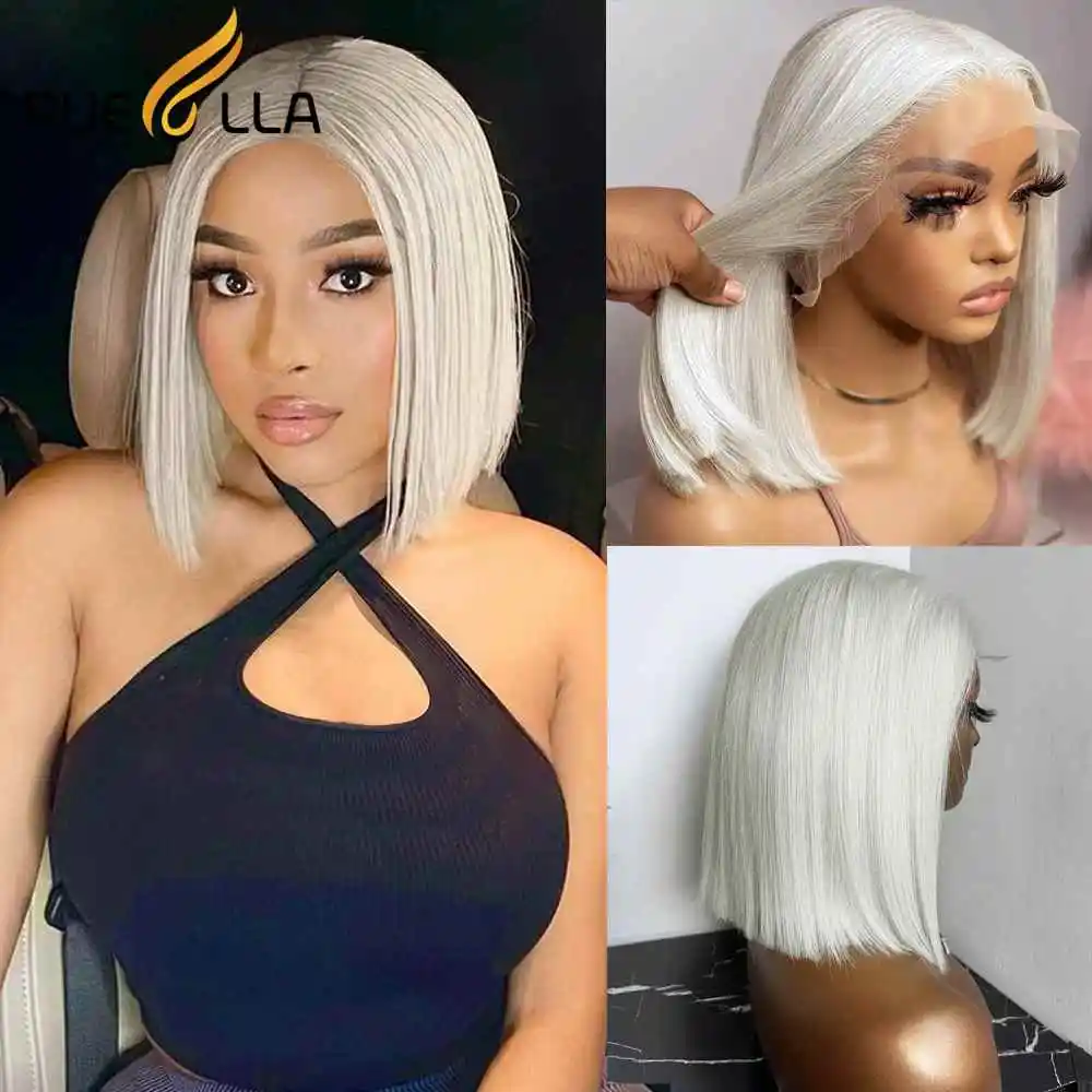 

Ice Blonde Colored Short Bob 13x4 Lace Front Wig Brazilian Human Hair Preplucked Pixie Cut Lace Frontal Wigs Transparent