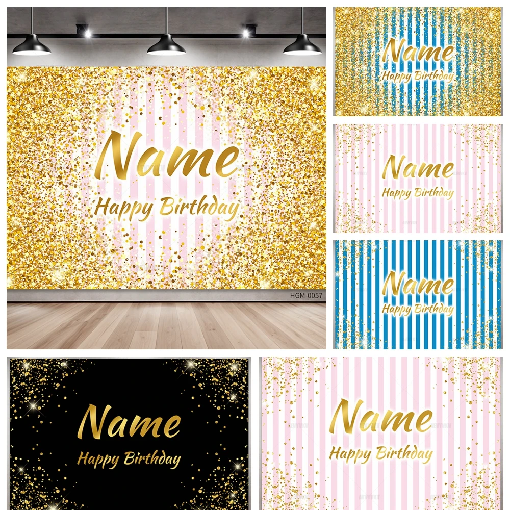 

Custom Name Photo Birthday Background Banner Black Gold Sign for Birthday Anniversary Party Photography Backdrop Decor Props