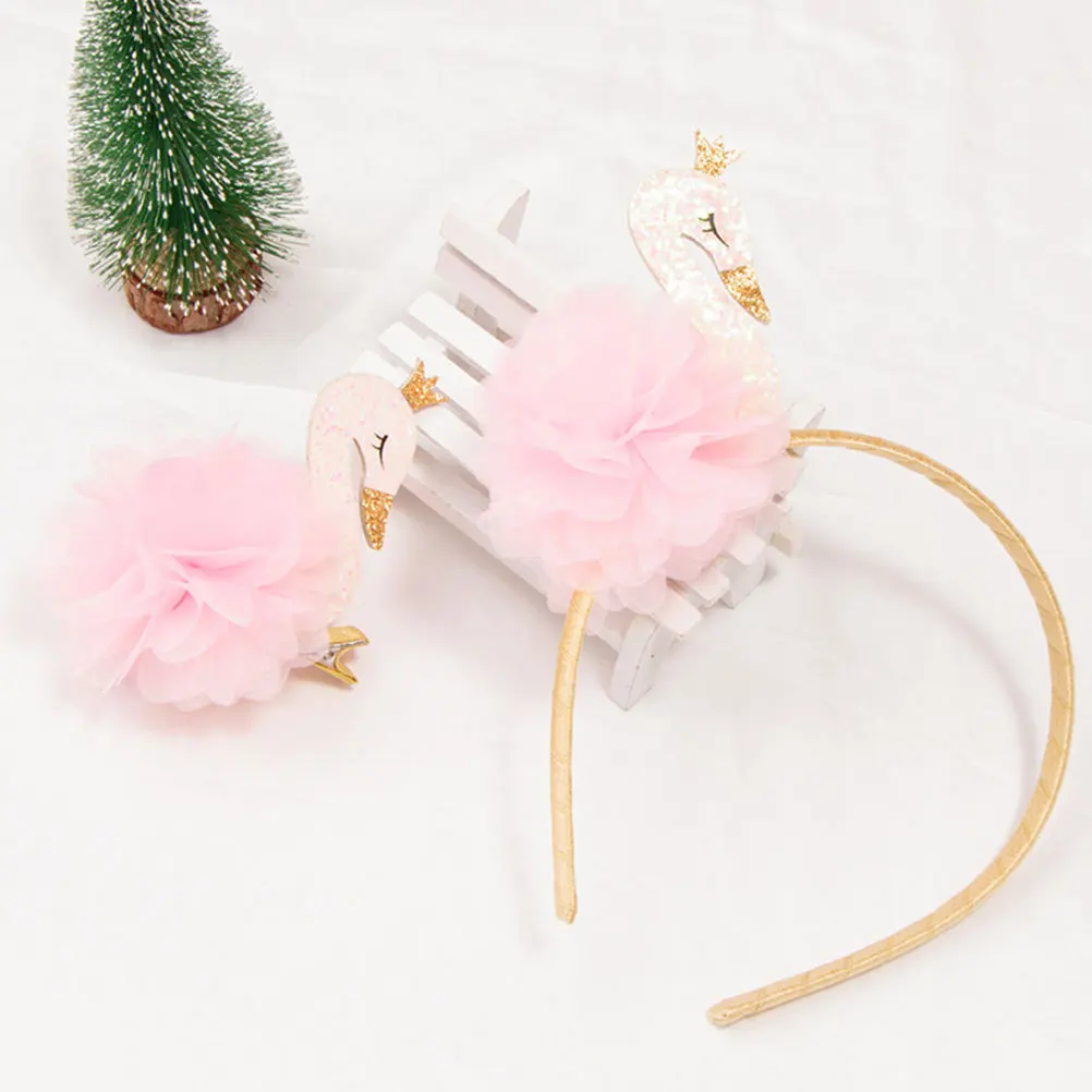 

2Pcs Gauze Flower Swan Hair Clip Kids Headband Cosplay Party Eye Catching Beautiful Exquisite Detail 1 Pink 9 Pink