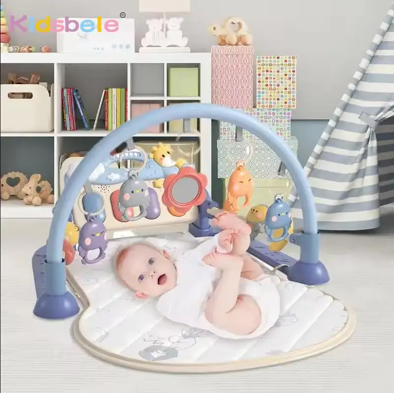 ベビーキック＆プレイピアノジムマット、新生児幼児の発達のための吊り下げおもちゃ付きミュージカルアクティビティセンター