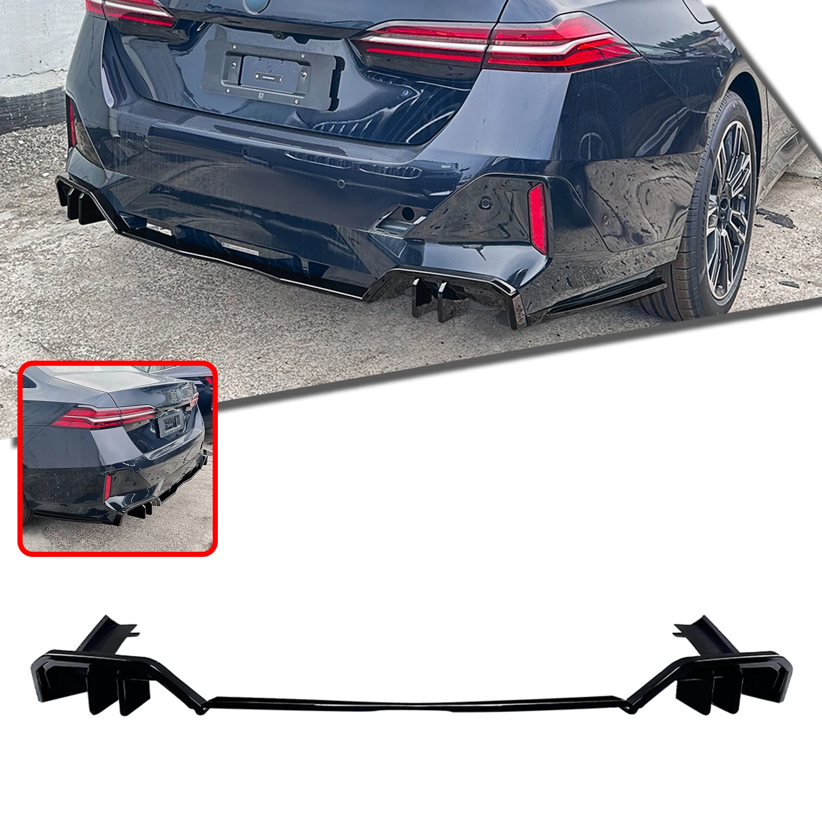 

For BMW 5 Series I5 G60 M Sport 2024-2025 Sedan 4-Door Rear Bumper Diffuser Lip Gloss Black/Carbon Fiber Look Boot Spoiler Plate