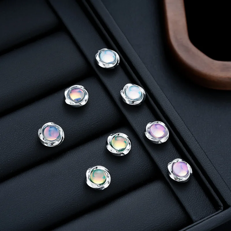 Wavy Irregular Frame Color Flash Moonstone Stud Earrings Stainless Steel Anti Fade Screw Back Multi Color Piercing Earrings
