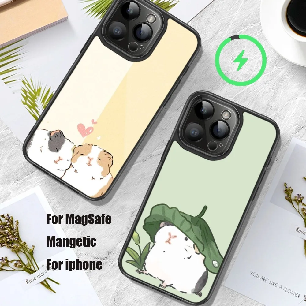 Cartoon Guinea Pig Phone Case For iPhone 11 12 13 14 15 Pro Max Plus Mini Magsafe Magnetic Wireless Charging Shell