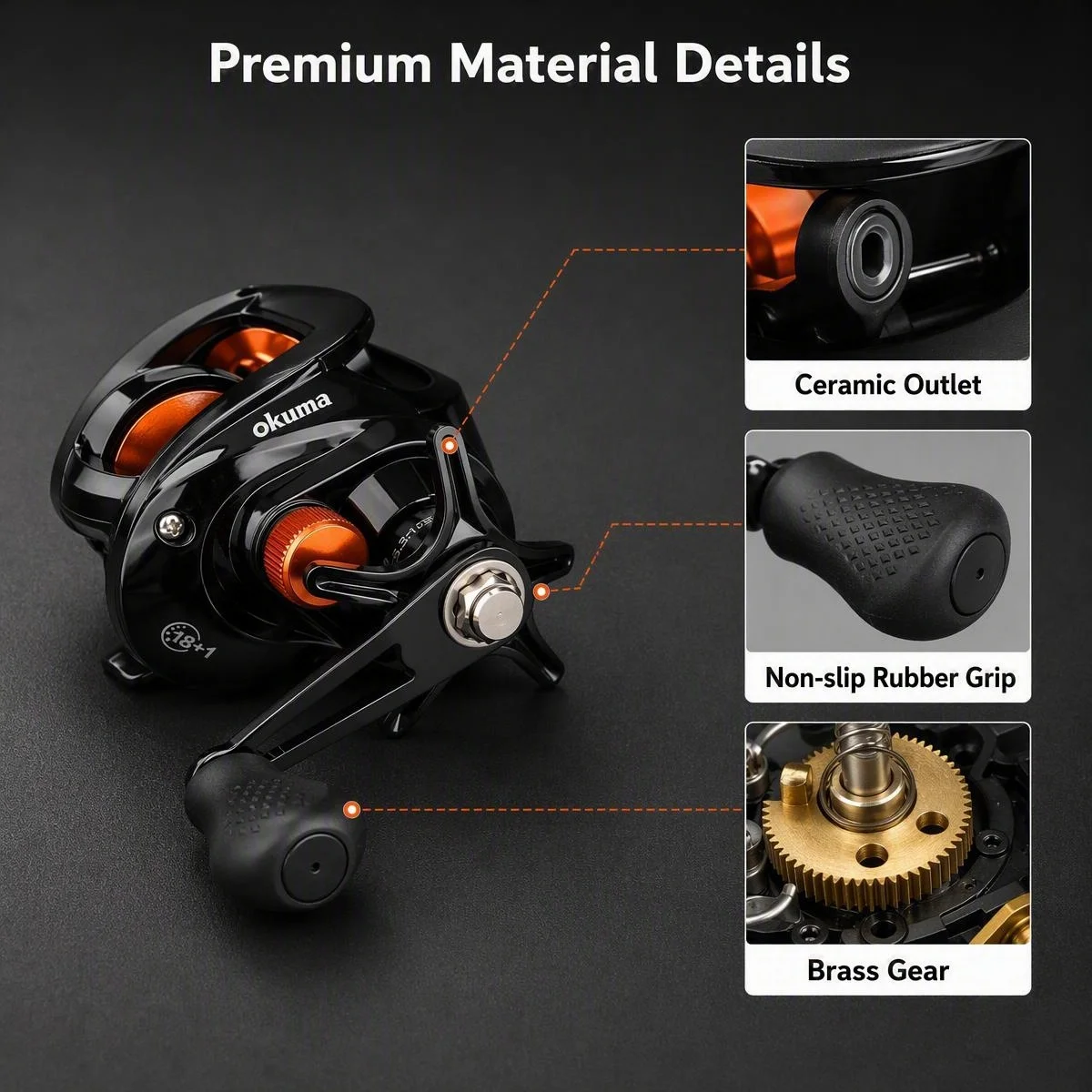 Okuma Baitcasting-Rolle, 6,3:1 Übersetzungsverhältnis, 12 kg maximale Bremskraft, Salzwasser-Baitcasting-Rolle mit kostenlosen polarisierten Angelbrillen, links und rechts – Detail 13
